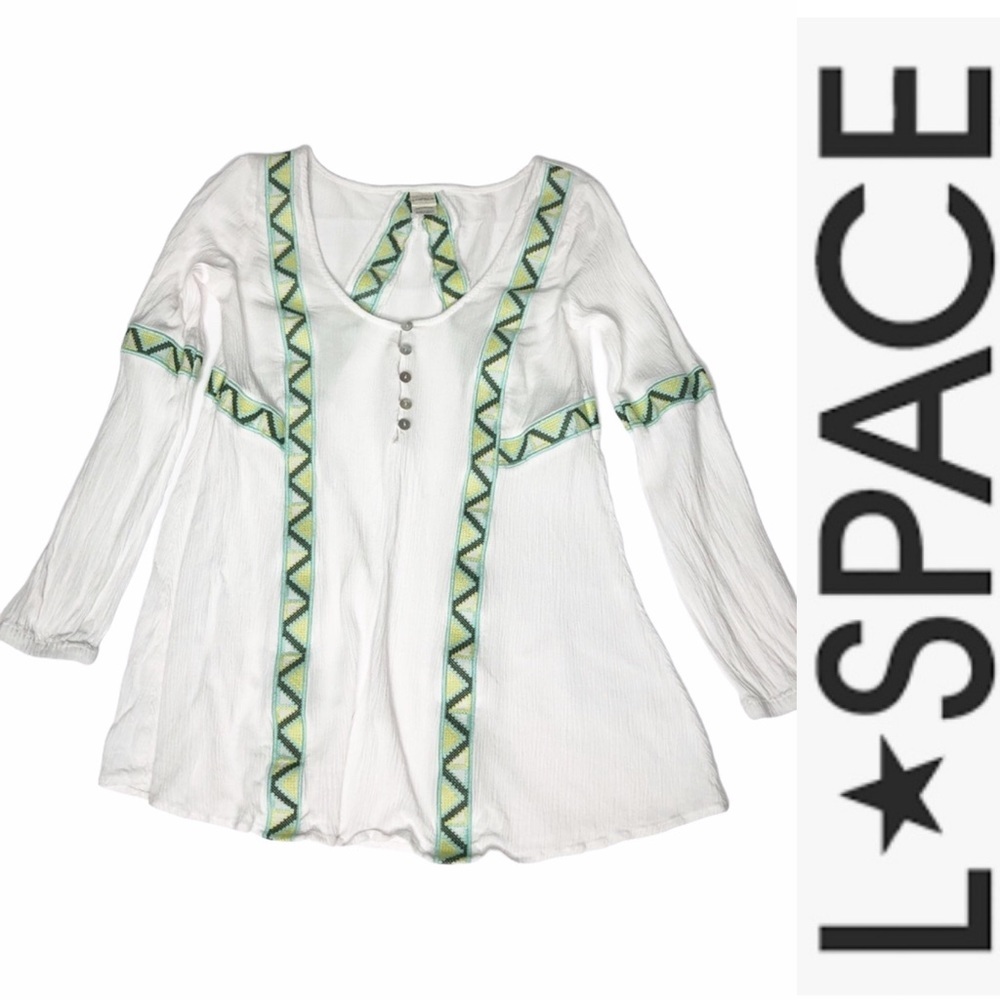 - L*Space White Embroidered Swim Cover-up Shirt xs